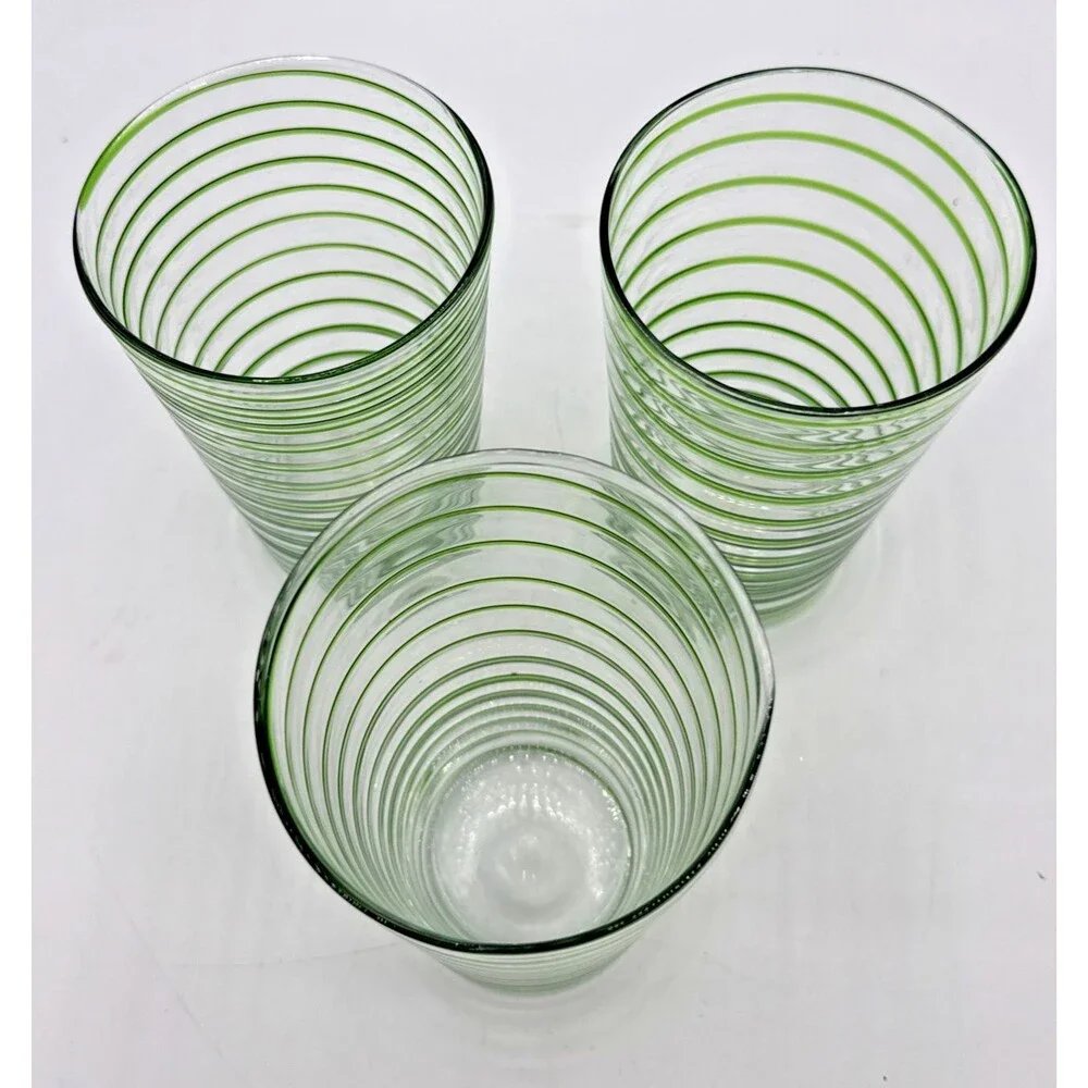 Crate & Barrel Green Swirl Tumblers Set Of 3 20 Oz New 379-077 Holiday